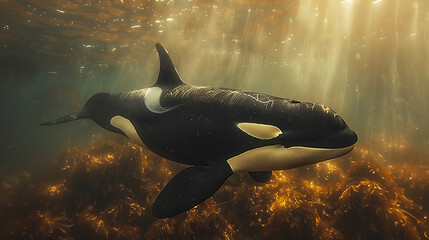 Orca whale swiming in the sea - obrazy, fototapety, plakaty