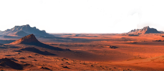 Panoramic view of the rocky surface of Mars with transparent background, png file.