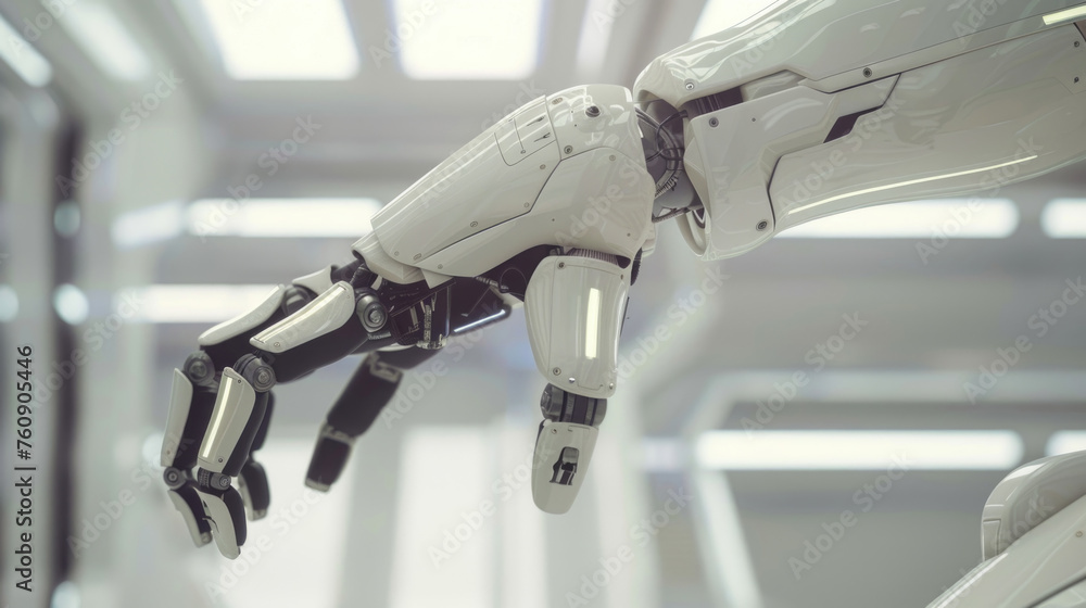 Poster a robotic hand with articulated fingers showcases advanced technology and engineering prowess in a m