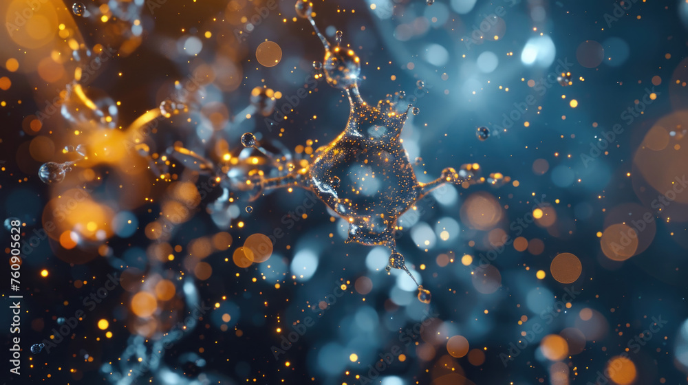 Aufkleber macro shot capturing the dynamic dance of water droplets suspended in air, highlighted by a soft, de
