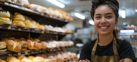 Woman Standing in Front of Pastry Display