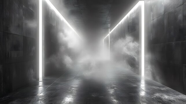 background of an empty dark room empty walls lights smoke glow rays