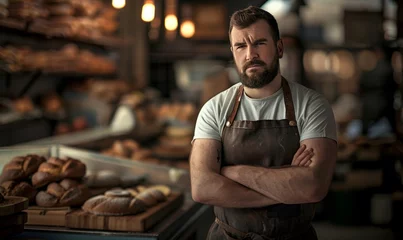 Foto op Plexiglas working portrait of a man Baker on a background of bread © Андрей Трубицын