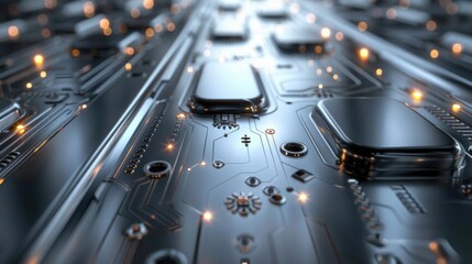 Sleek Technology Circuitry on Metallic Surface