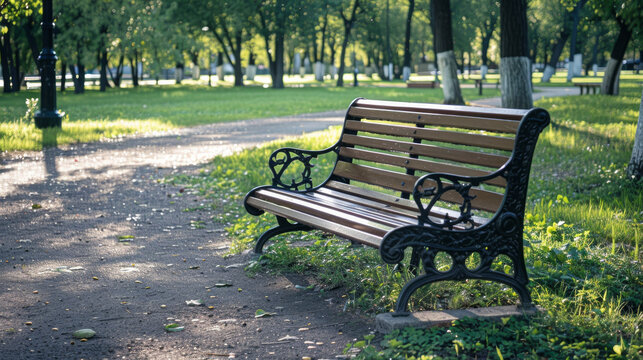 Empty Bench: A poignant image of an empty bench in a park or public space, suggesting the absence of companionship and the longing for connection. Generative AI