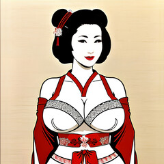 Japanese geisha a performing artist also know as geiko. Traditional japanese illustration. Created with Generative AI.