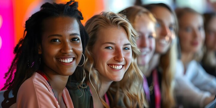 Young women smiling and collaborating at a coding workshop honing programming abilities . Concept Coding Workshop, Women in Tech, Collaborative Learning, Programming Skills, Young Professionals