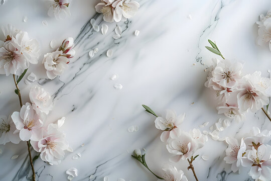 Elegant Cherry Blossoms on Marble Background