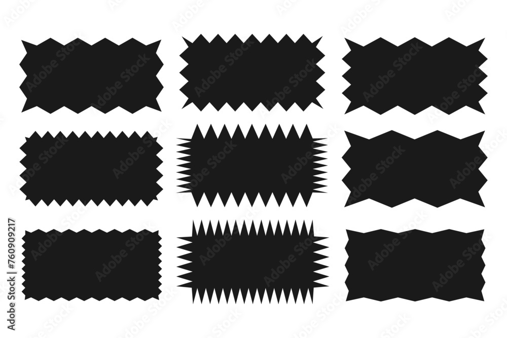 Aufkleber collection of rectangles with jagged edges. a set of uneven zigzag rectangular shapes. black color. 