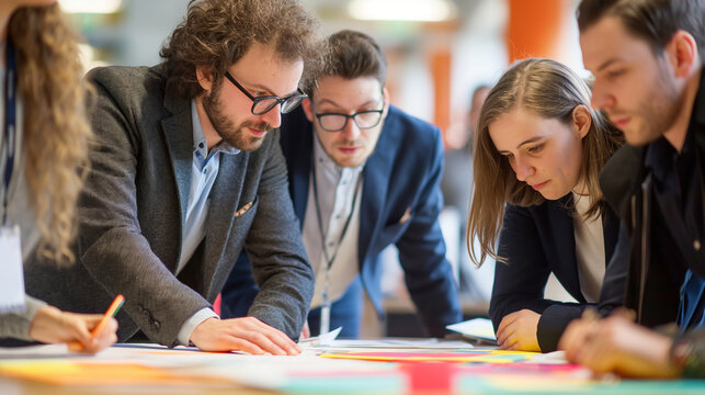 A workshop where business persons are engaged in building a prototype, blending creativity and strategy, business persons, with copy space