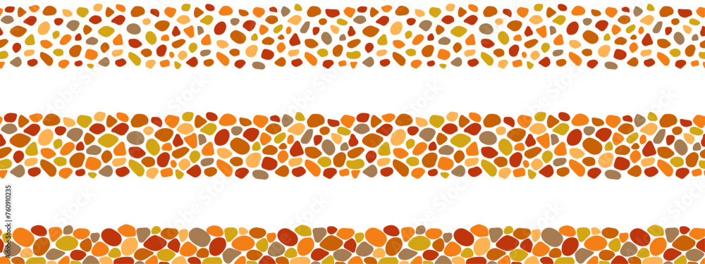 Poster pebble border frame repeat texture. cobble stones vector seamless pattern. cartoon pavement template