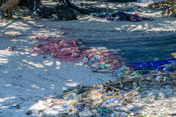 Fishing nets drying near the beach in Nungwi village, Zanzibar
