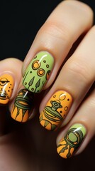 Person With Green and Orange Nail Polish