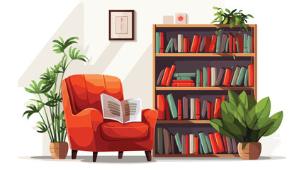 Cozy reading corner with a comfy armchair and books