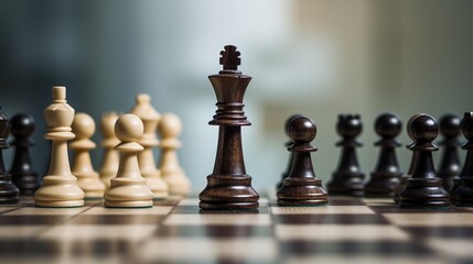 Business strategy as a game of chess with focus on teamwork and checkmate moves for management victory