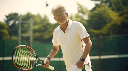 Man Holding Tennis Racquet on Tennis Court