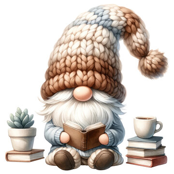Gnome Reading a Book Illustration.