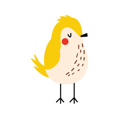 Cute bird. Vector illustration with a beautiful yellow bird. Hand drawn style. White isolated background.