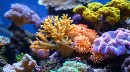 a close up of a bunch of different colored corals