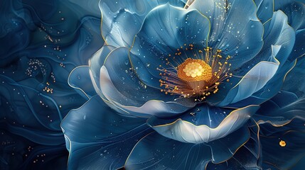 botanical-floral with one big flower for the whole flowing artwork on a dark blue background.