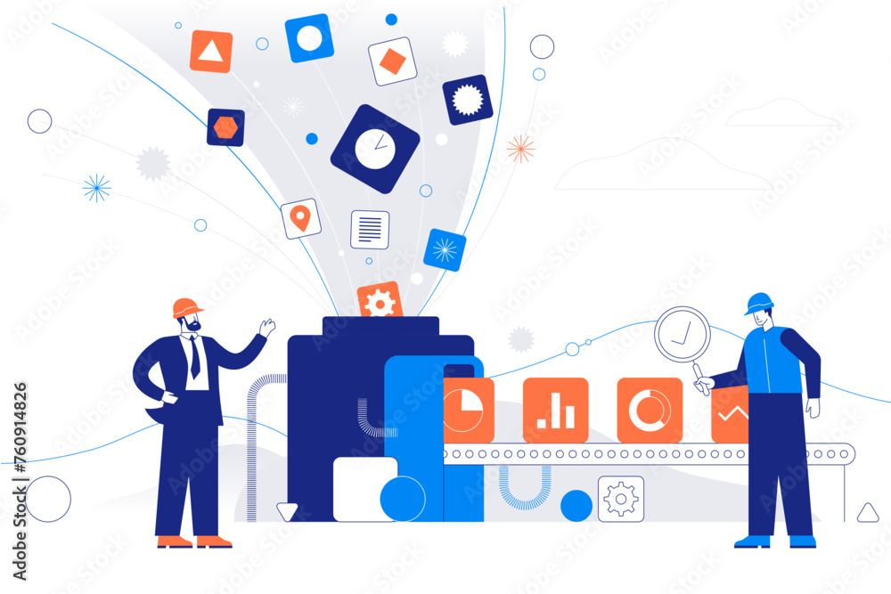 Poster an idea of analytics. depicting how raw data is processed to produce actionable information. people 