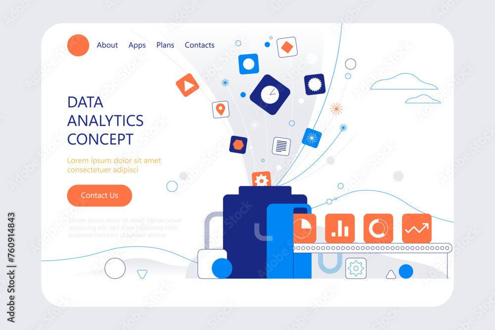 Poster an idea of analytics. depicting how raw data is processed to produce actionable information. people 
