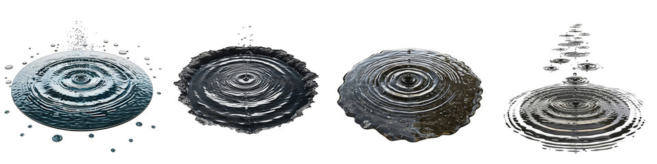 Rain shower creating ripples in a puddle  Hyperrealistic Highly Detailed Isolated On Transparent Background Png File