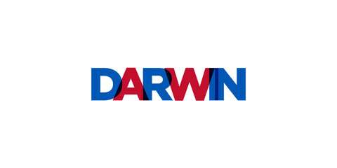 Darwin in the Australia emblem. The design features a geometric style, vector illustration with bold typography in a modern font. The graphic slogan lettering.
