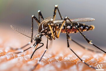 Close up a Mosquito sucking human blood