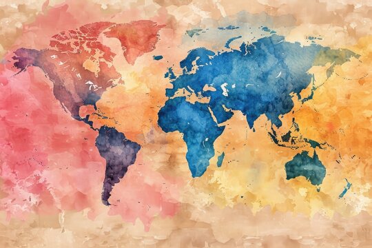 watercolor style world map