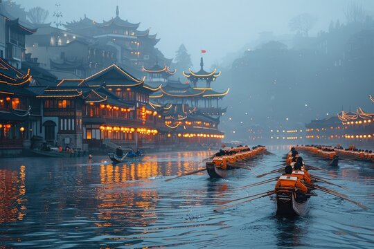 Dragon Boat Race on Wuyang River during Duanwu Festival, Zhenyuan, Guizhou Province, China