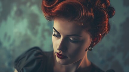 Woman with vintage victory roll hairstyle