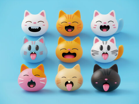 cute cat emoticon 3d illustration