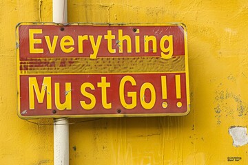A striking red and yellow sign declares everything must go in bold letters, beckoning passersby to take advantage of a clearance sale.