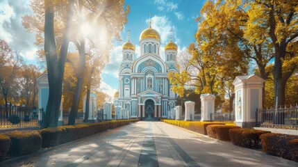 Naval Cathedral of St. Nicholas and the Epiphany in St.Petersburg at sunny day, Russia. - obrazy, fototapety, plakaty