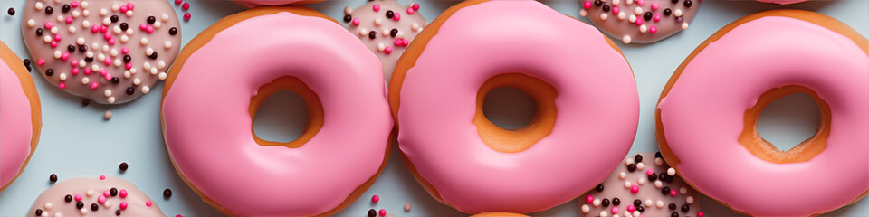 Assorted Pink Donuts on Blue Background

