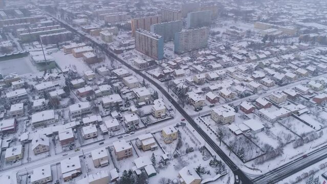 Winter Housing Estate Snow Belchatow Aerial View Poland