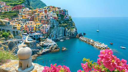 Scenic Mediterranean Coastal Town with Mountain Views and Charming Architecture by the Sea