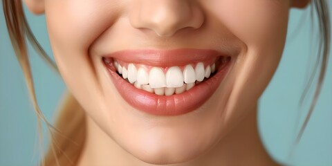 Fototapeta premium Radiant Smile: Showcasing Dentistry and Dental Health. Concept Dental Hygiene, Oral Care, Teeth Whitening, Healthy Smile, Dentist Visits