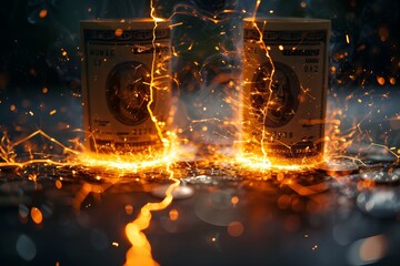 Flaming hundred dollar bills illusion