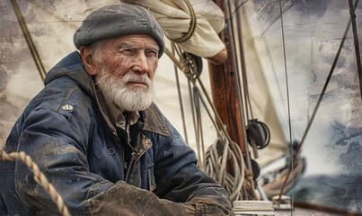old man old sailor portrait boat - obrazy, fototapety, plakaty