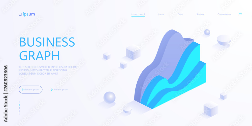 Poster curve chart icon in isometric view. wave form business graph, data graphics, statistics diagram, ana
