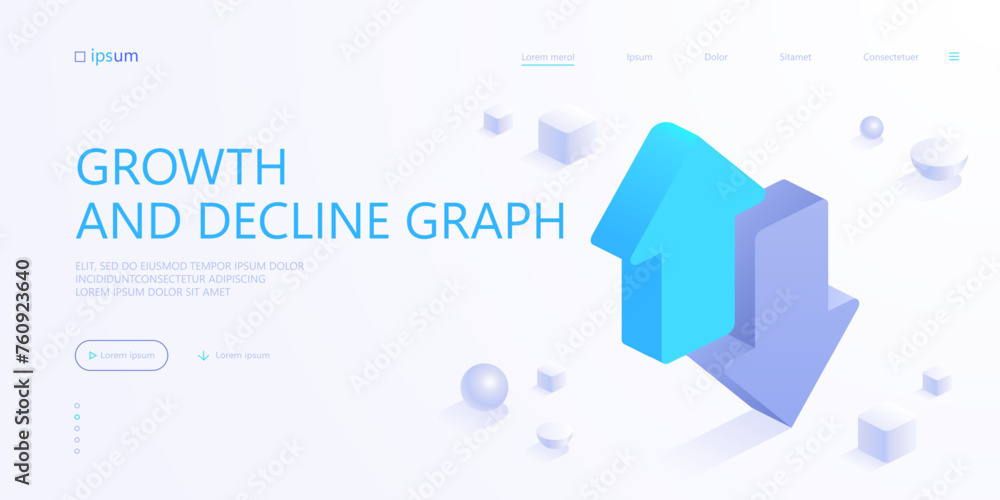 Poster arrows up and down icon in isometric view. growth and decline graph chart. data analysis, financial 