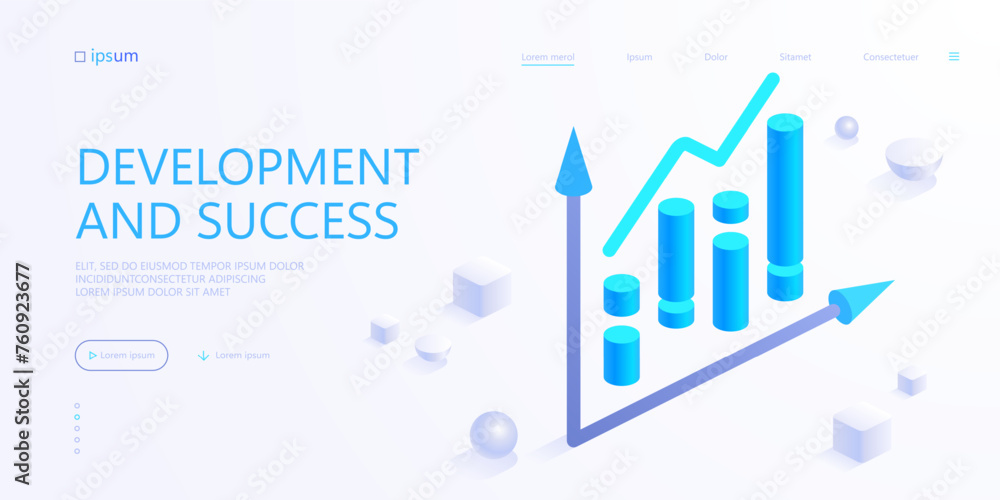 Poster bar graph and line chart with two axes. analysis progress, development and success icon. statistics 