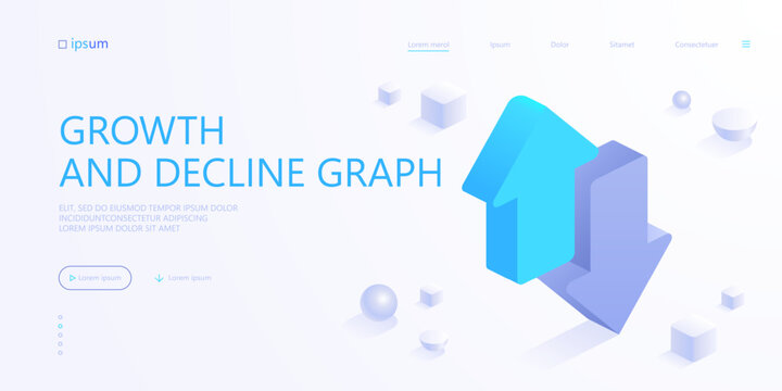 Arrows up and down icon in isometric view. Growth and decline graph chart. Data analysis, financial statistics. Vector illustration for visualization of business presentation, reports concept