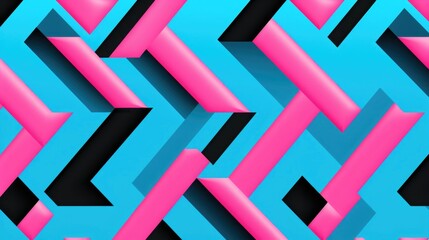 Vibrant Geometric Abstract Background with Pink and Blue Shapes - obrazy, fototapety, plakaty