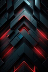 Futuristic Neon Red and Black Geometric Shapes Background