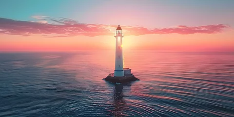 Rolgordijnen Stunning lighthouse standing tall on the coastline illuminating the way for ships. Concept Lighthouse, Coastline, Maritime, Navigation, Illumination © Ян Заболотний