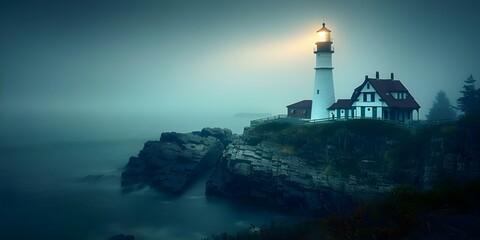 Guiding Ships: The Majestic Lighthouse Along the Coastline. Concept Lighthouse, Coastline, Maritime History, Navigation, Seafaring