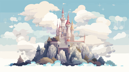 Enchanted castle in the clouds with towering spires - obrazy, fototapety, plakaty